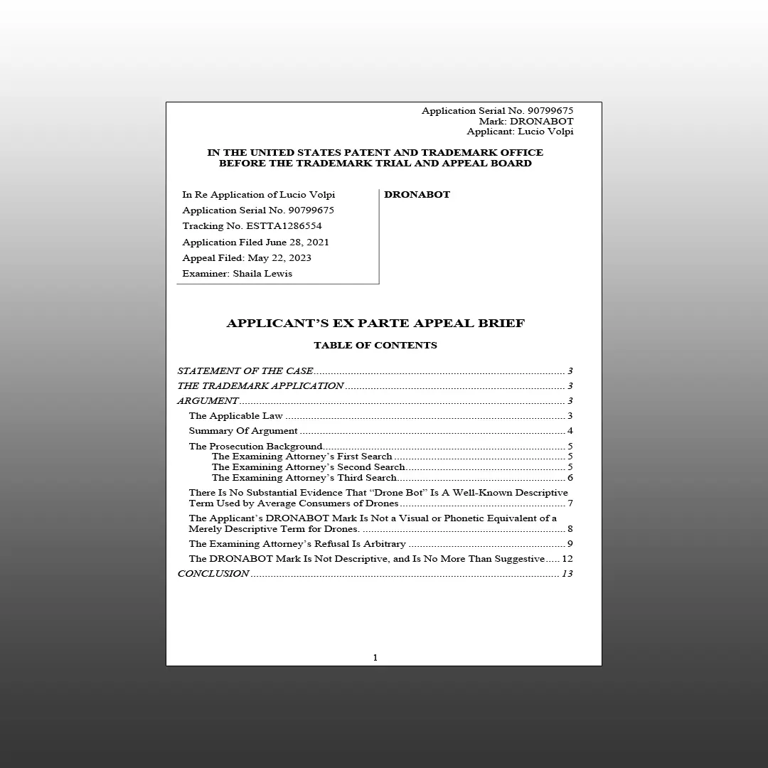 Trademark Registration Appeal Brief